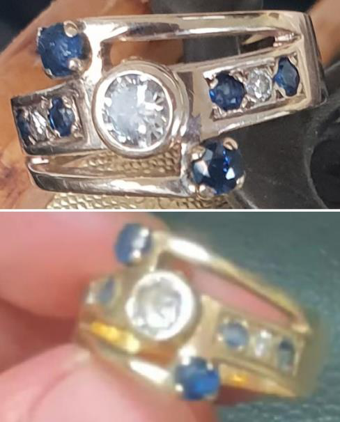 Blue stone ring and bracelet restoration in silver and yellow gold